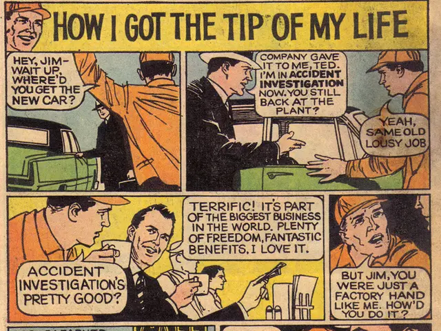 In this image there is a paper. In this paper we can see people, car, chairs and text.